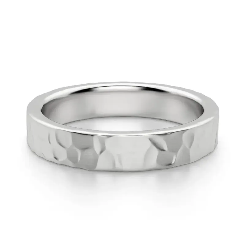 Hammered Flat Męska Obrączka Ślubna 4 MM 585 Białe Złoto (14K)