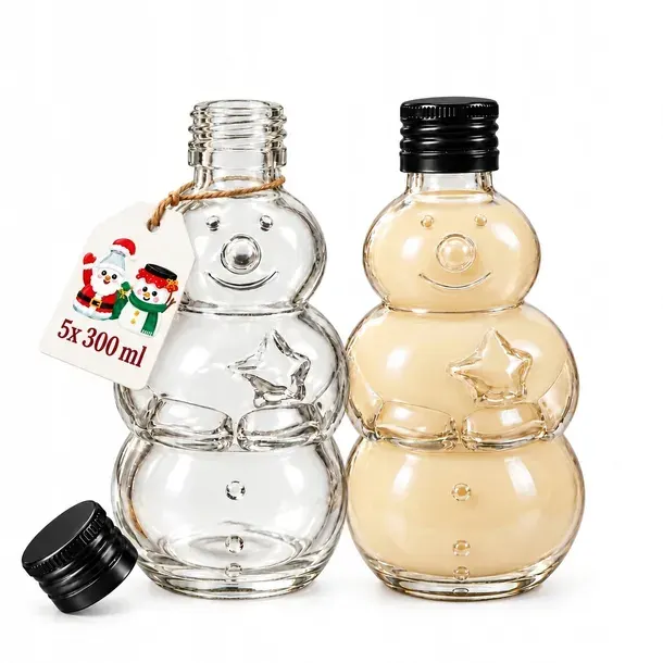 5x Butelka szklana Bałwanek 300 ml na nalewki likier świąteczna zakrętka