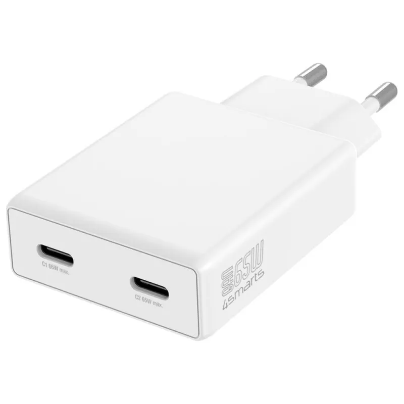 4smarts Ładowarka sieciowa PDPlug 65W GaN 2xUSB-C Biała