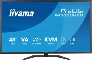 IIYAMA Monitor 43 cale X4373UHSU-B2 4K,VA,2xHDMI,DP,USBCdock (PD95W), 4000:1, USB HUB x4 (2x Type-A, 2x Type-C), KVM, 2 x 7W,450 cd/m2