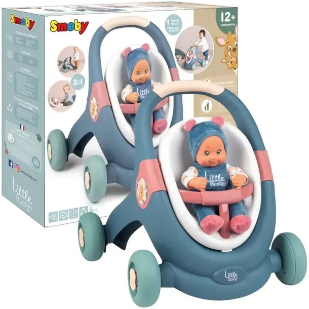 SMOBY LITTLE CHODZIK 3W1 WÓZEK DLA LALEK + LALKA BOBAS LEKKI ZESTAW 12m+