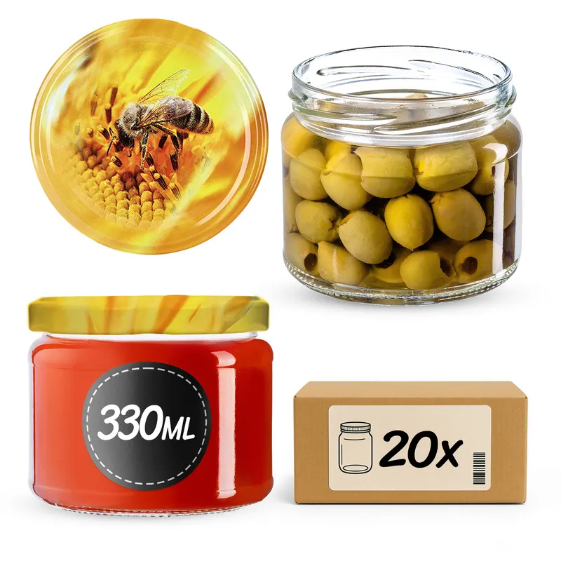 Słoiki na przetwory Sonka 330ml 20szt fi 82 mm + wieczka "Pszczoła"