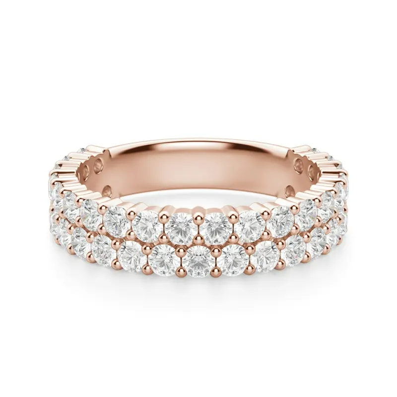 Obrączka Ślubna Dwurzędowa Half Eternity z Okrągłymi Kamieniami 2.00 mm Laboratoryjny Diament 585 Różowe Złoto (14K)
