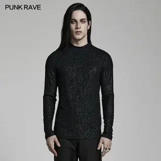 PUNK RAVE Men's Gothic Daily Turtlenecks Simple Printed T-shirt  Punk Handsome Cool Long Sleeve Tops Spring Autumn