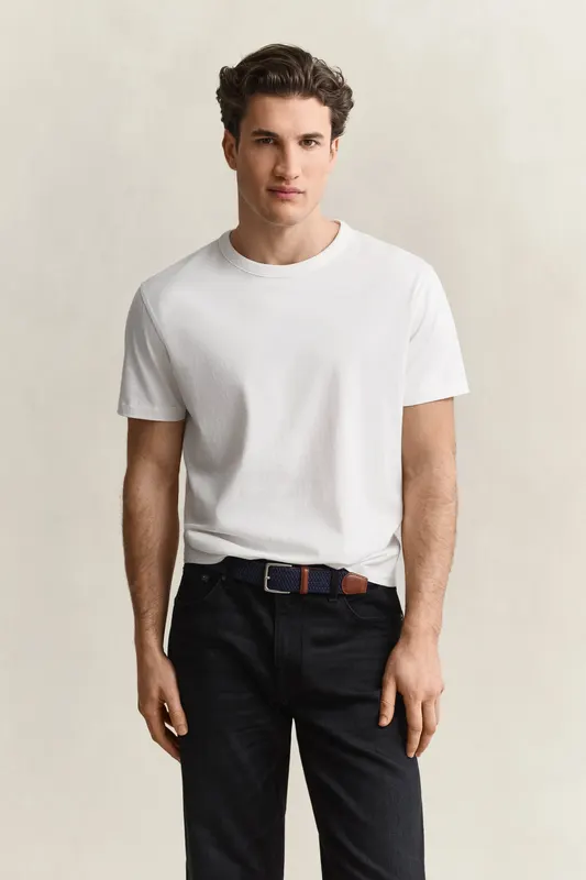 Gant Z Bawełny Pima T-Shirt Męski Kremowy