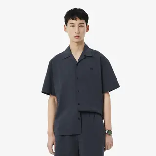Lacoste Koszula Seersucker O Luźnym Kroju Męskie Czarny