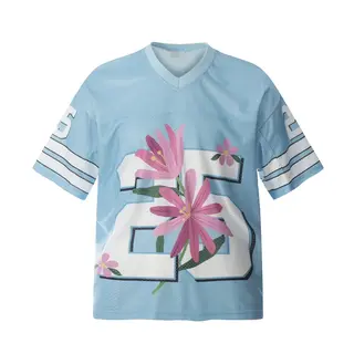 Vintage Jersey T-Shirt Men Y2K Graphic Floral Print Sport Breathable Tshirt Streetwear Harajuku Hip Hop Casual V-Neck Top Male