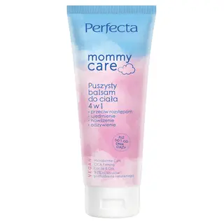 Perfecta Mommy Care puszysty balsam 4w1 do ciała przeciw rozstępom z Microbiome Care, Cica Firming, masłem kakaowym i D-pantenolem 200 ml