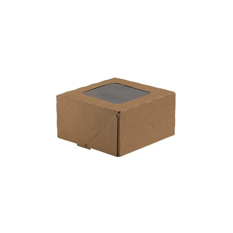 10x Pudełko na ciasto, z okienkiem 13x13x7 cm zamykane TEKTURA LITA brązowy