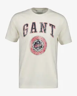 Gant T-Shirt Męski Z Nadrukiem Regular Fit Kremowy