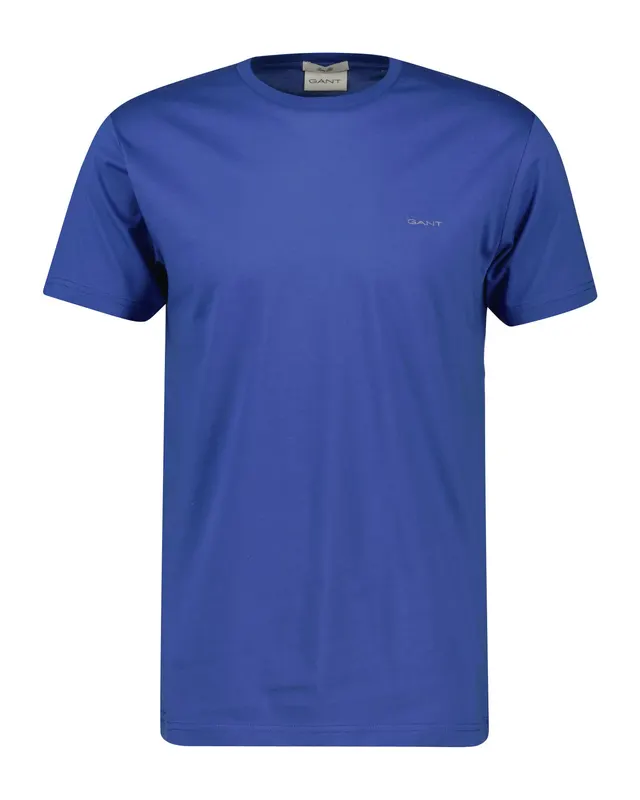 Gant Bawełniany T-Shirt Męski Okrągły Kołnierzyk Slim Fit Niebieski