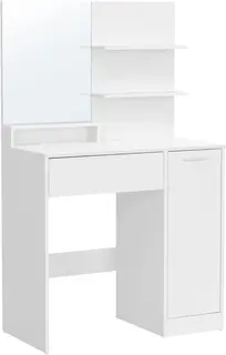 Toaletka do makijażu z lustrem 80x132x40 cm PÓŁKI SZAFKA SZUFLADA biała