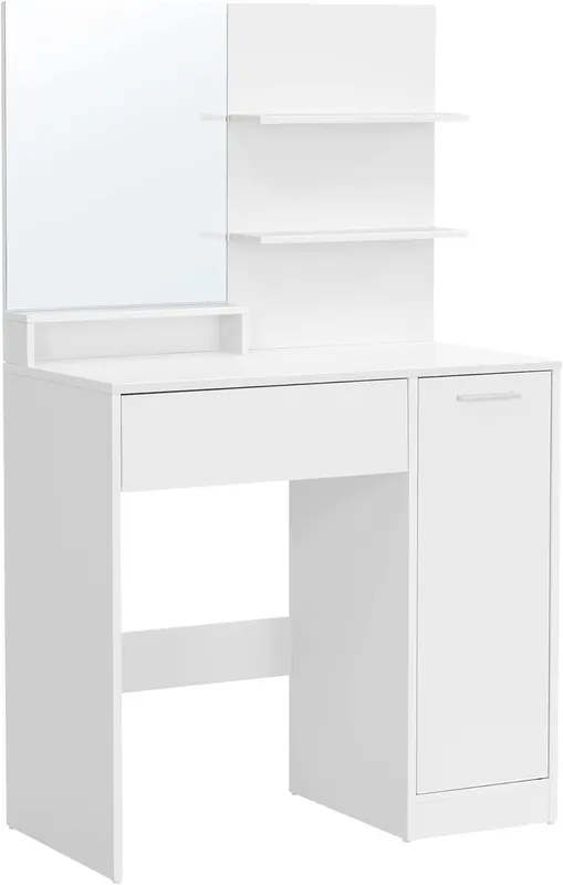 Toaletka do makijażu z lustrem 80x132x40 cm PÓŁKI SZAFKA SZUFLADA biała
