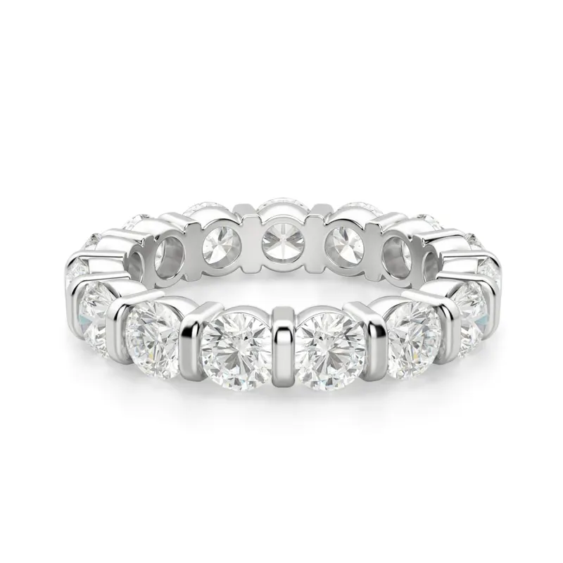 Obrączka Ślubna Eternity Bar Set z Okrągłymi Kamieniami 3.70 mm Laboratoryjny Diament 585 Białe Złoto (14K)
