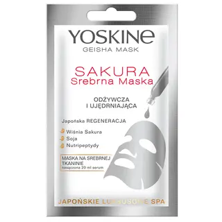 Yoskine Geisha Mask maska na srebrnej tkaninie Sakura odżywiająca i ujędrniająca z peptydami 20 ml