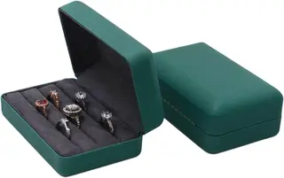 PUDEŁKO NA PIERŚCIONKI I BIŻUTERIĘ ZE SKÓRY PU 12X8X5 CM CZARNE KOMPAKT
