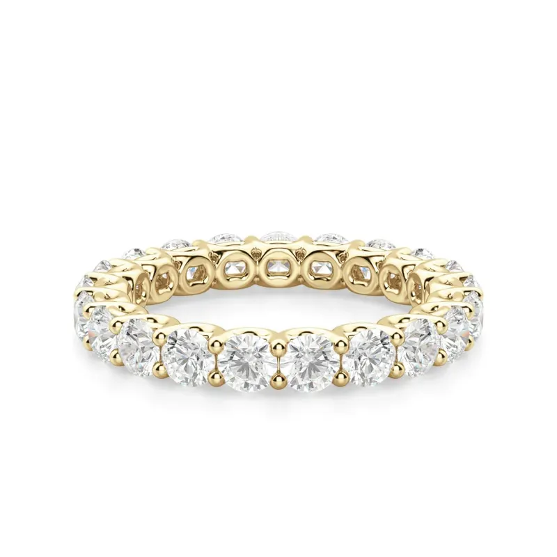 Obrączka Ślubna Eternity Scallop Set z Okrągłymi Kamieniami 3.00 mm Laboratoryjny Diament 585 Żółte Złoto (14K)
