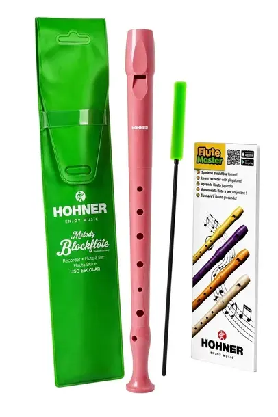 Flet prosty sopranowy do szkoły hohner 9508 coral - różowy - zestaw