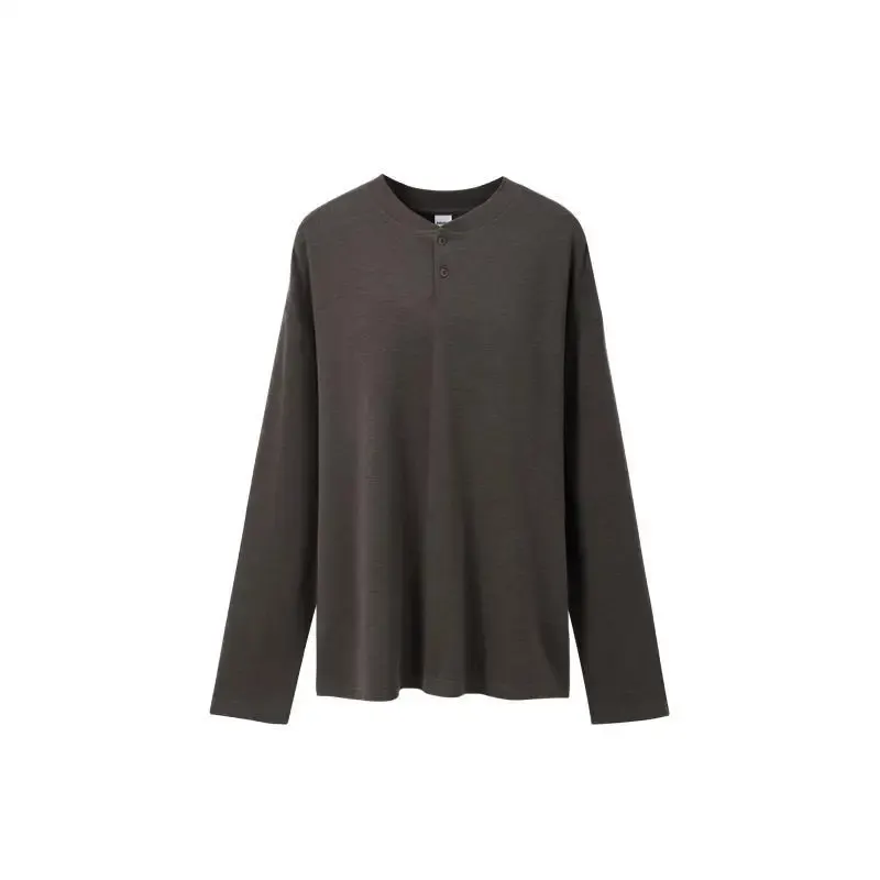 Old Money Style Wool Air‑Padded Long‑Sleeve Outfit 2026 Autumn Premiere Retro Solid‑Tone Henley Neck Shirt Unisex Everyday