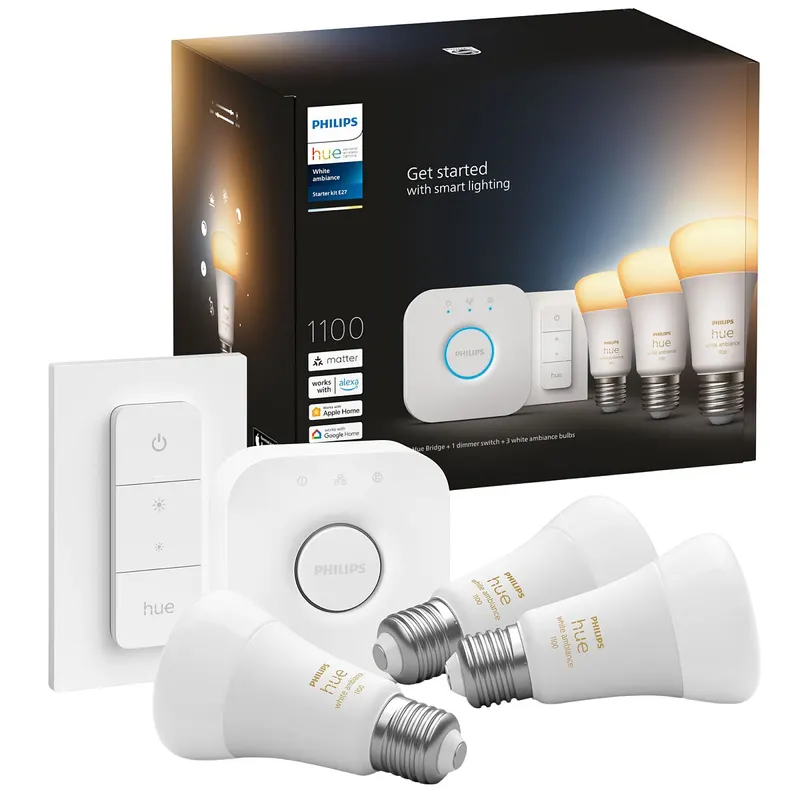 Inteligentny zestaw Philips Hue żarówka E27 1100 lm 3 szt. + regulator przyciemniania Hue Dimmer switch 929002468403