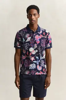 Gant Bawełniane Polo Męskie Z Nadrukiem İ Krótkim Rękawem Regular Fit