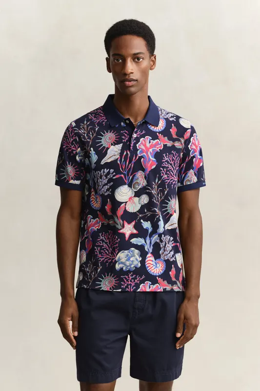 Gant Bawełniane Polo Męskie Z Nadrukiem İ Krótkim Rękawem Regular Fit