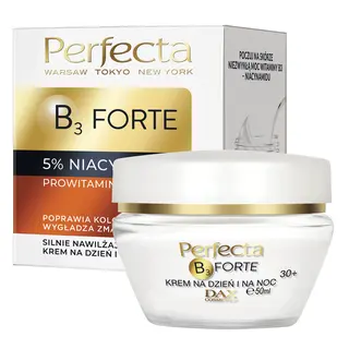 Perfecta B3 Forte silnie nawilżający krem na dzień i na noc 30+ z 5% niacynamidem, prowitaminą B5, masłem shea i kwasem hialuronowym 50 ml