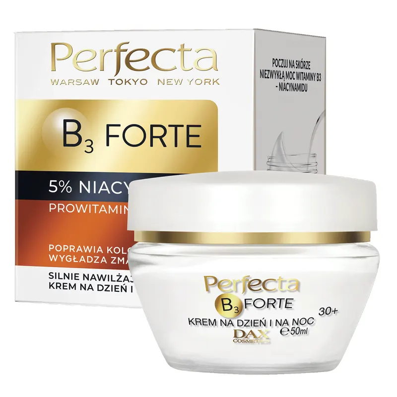 Perfecta B3 Forte silnie nawilżający krem na dzień i na noc 30+ z 5% niacynamidem, prowitaminą B5, masłem shea i kwasem hialuronowym 50 ml