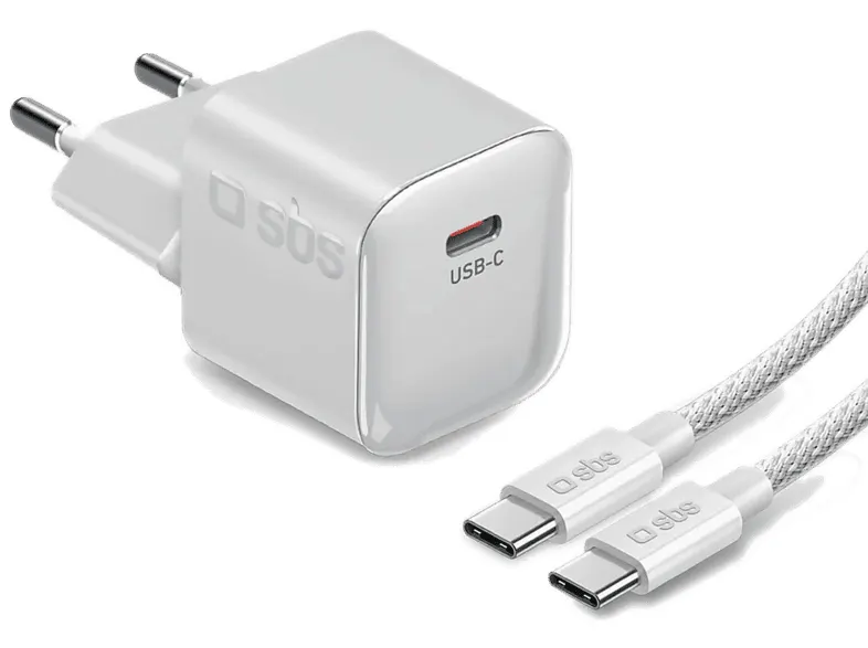 Ładowarka sieciowa z kablem SBS 40W GaN 1x USB-C + kabel 1.5m Biały