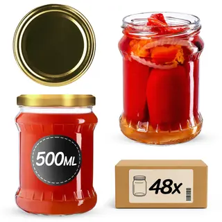 Słoiki na przetwory Kisko 500ml 48szt fi 82 mm + wieczka złote