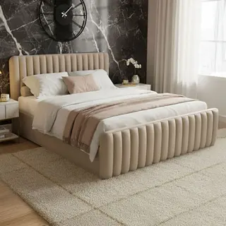 Łóżko tapicerowane z pojemnikiem GALLA | 180x200 | Welur | Ciemny beż #10 | OUTLET
