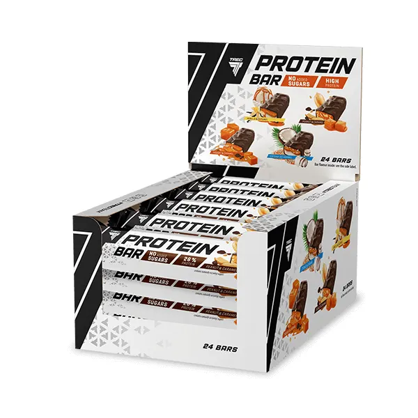 Zestaw batonów proteinowych z nadzieniem arachidowo-karmelowym w mlecznej czekoladzie PROTEIN BAR PEANUT & CARAMEL x 24 szt.