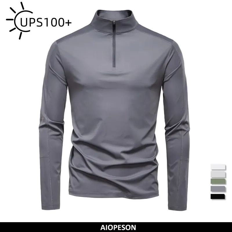AIOPESON 2025 Men's Spring Lightweight Breathable UV Protection Sun Shirt for Outdoor Activities Male T Shirt