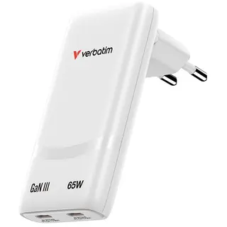 Verbatim Ładowarka Fold n GO GaN 65W 2xUSB-C PD 3.0 PPS biała