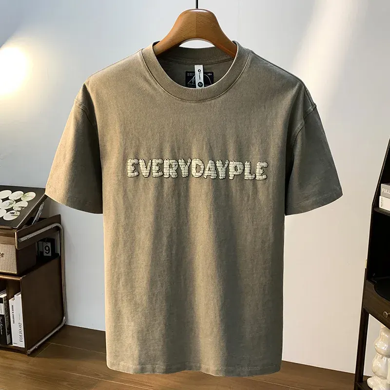 Retro vintage short sleeved T-shirt for men's spring and summer casual versatile American fashion brand printed round neck top