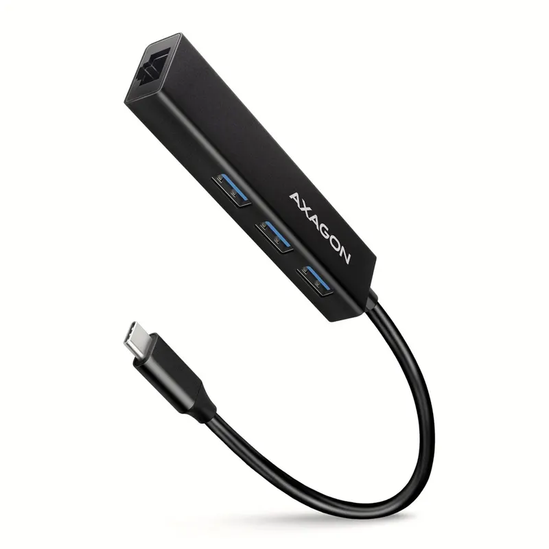 AXAGON HMC-GL3A Wieloportowy hub USB-C 4w1, 5Gbps, 3x USB-A, LAN 1Gbps, aluminiowy, kabel 20 cm