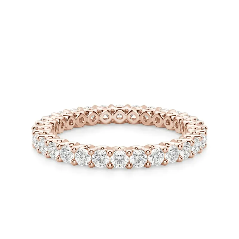 Obrączka Ślubna Eternity Scallop Set z Okrągłymi Kamieniami 2.00 mm Laboratoryjny Diament 585 Różowe Złoto (14K)