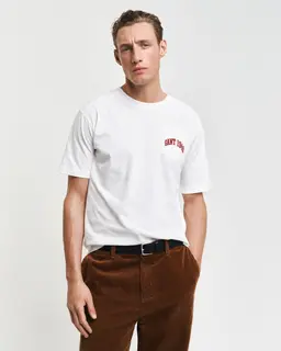 Gant Bawełniany T-Shirt Męski Z Nadrukiem Relaxed Fit Biały