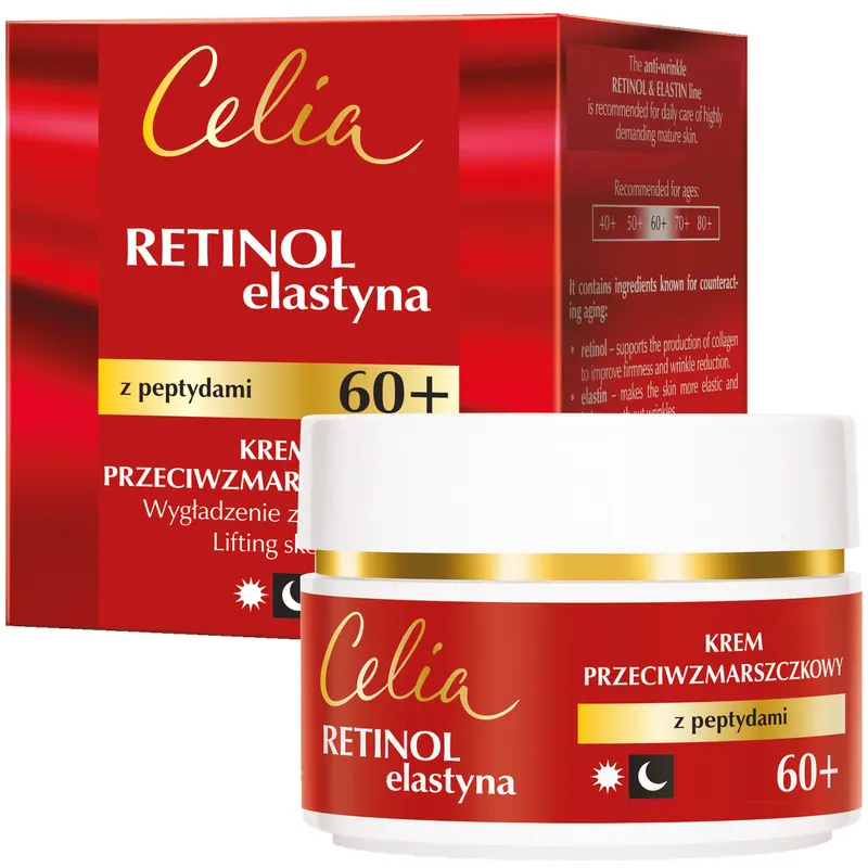Celia Retinol & Elastyna przeciwzmarszczkowy krem na dzień i noc 60+ z retinolem, elastyną, peptydami, masłem shea i kwasem hialuronowym 50 ml