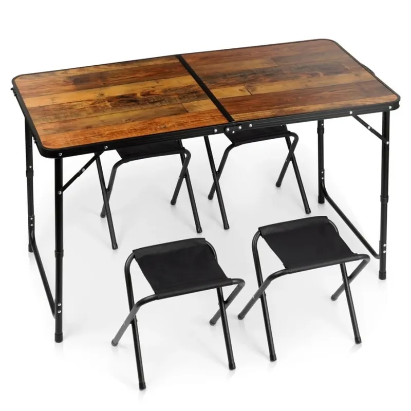 Stół turystyczny składany z krzesłami aluminiowy 3w1 120x60x55/62/70 cm 5 el.