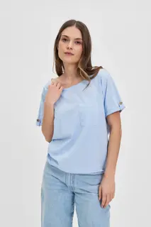 Bawełniany t-shirt z kieszonką błękitny