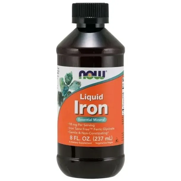 Żelazo Płyn Now Foods Iron Liquid 18 mg Diglicynian Żelaza Odporność 237 ml