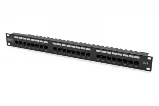 Digitus Panel krosowy (patch panel) 19'' 24x RJ45, LSA poziom, kat.6, nieekranowany, 1U, prowadnica kabli, pola opisowe, czarny