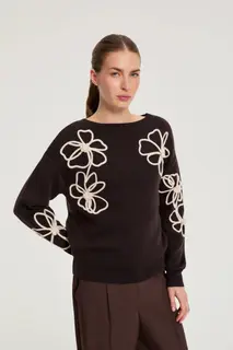 Sweter z aplikacją brązowy