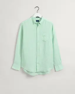 Gant Męska Zielona Regular Fit Koszula Lniana Z Kołnierzykiem Button-Down