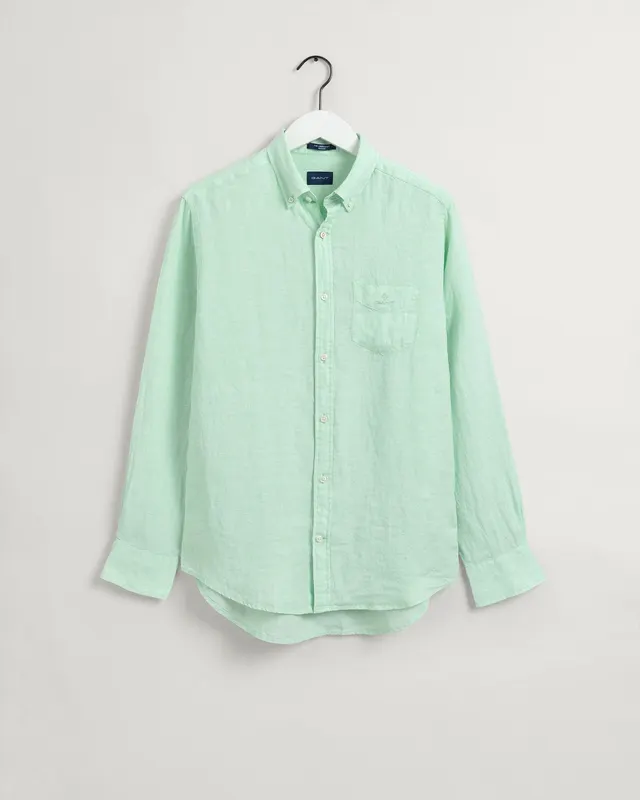 Gant Męska Zielona Regular Fit Koszula Lniana Z Kołnierzykiem Button-Down
