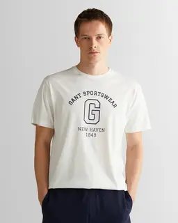 Gant T-Shirt Męski Z Nadrukiem Regular Fit Kremowy
