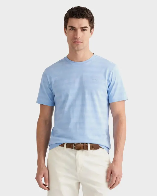 Gant Bawełniany T-Shirt Męski W Paski Regular Fit Niebieski
