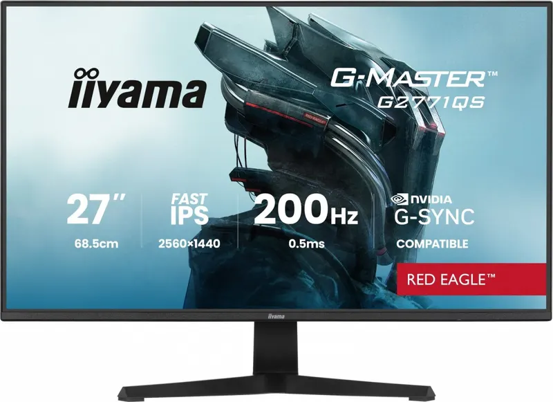 IIYAMA Monitor 27 cali G2771QS-B1 QHD,Fast IPS,DP,2xHDMI,200Hz, 350cd,Adaptive G-SYNC - 2560 x 1440 @48-200Hz DisplayPort Only