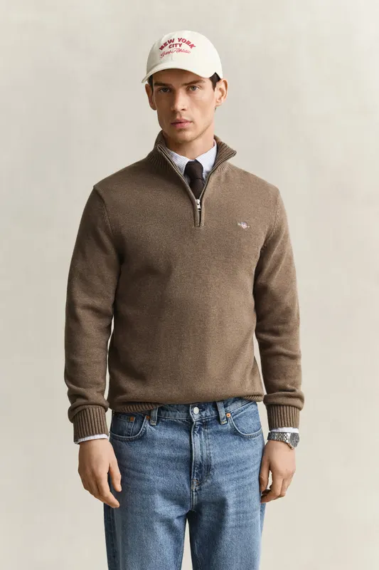 Gant Bawełniana Bluza Męska Half Zip Brązowa